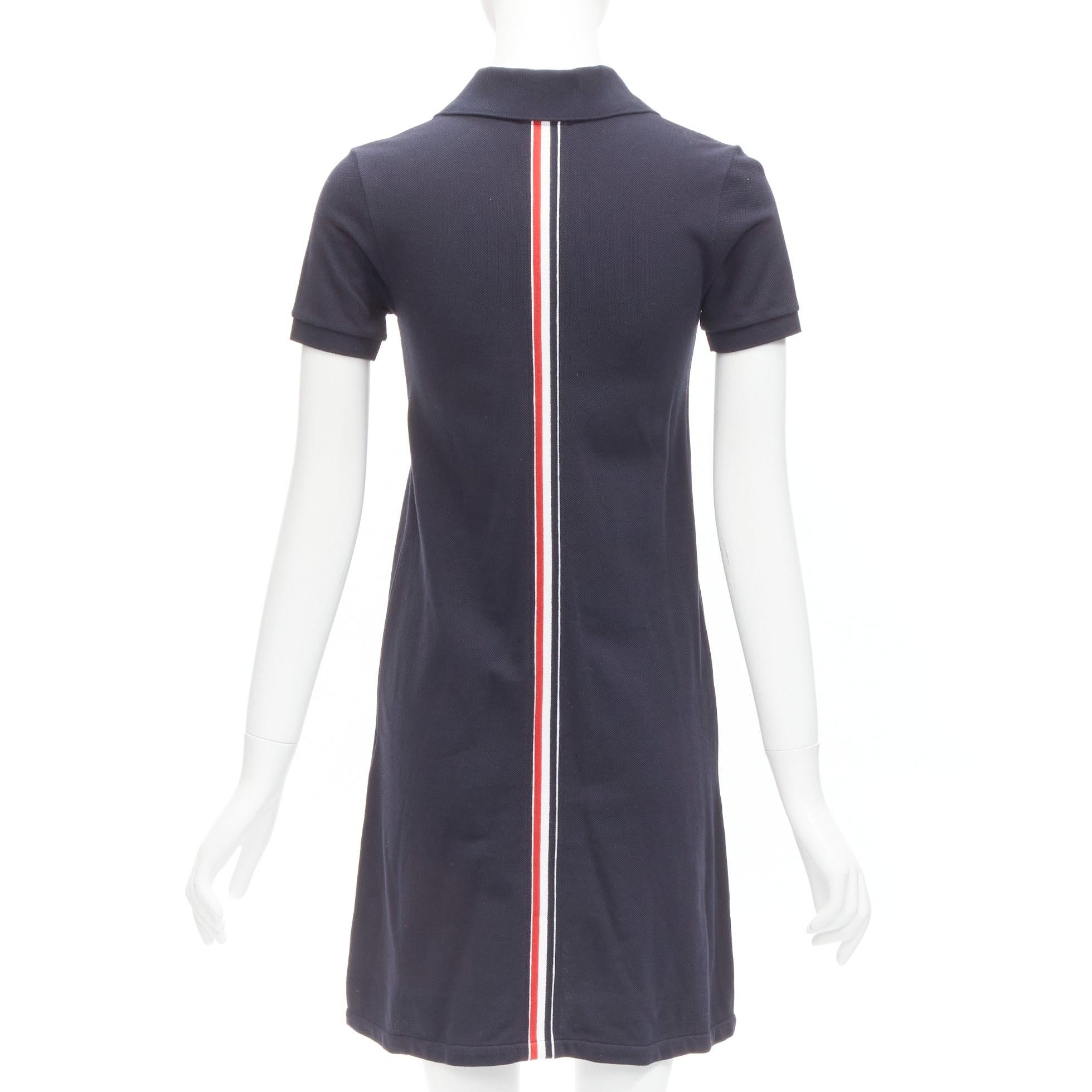 THOM BROWNE navy blue signature stripe webbing pique polo dress IT36 XXS In Good Condition For Sale In Hong Kong, NT