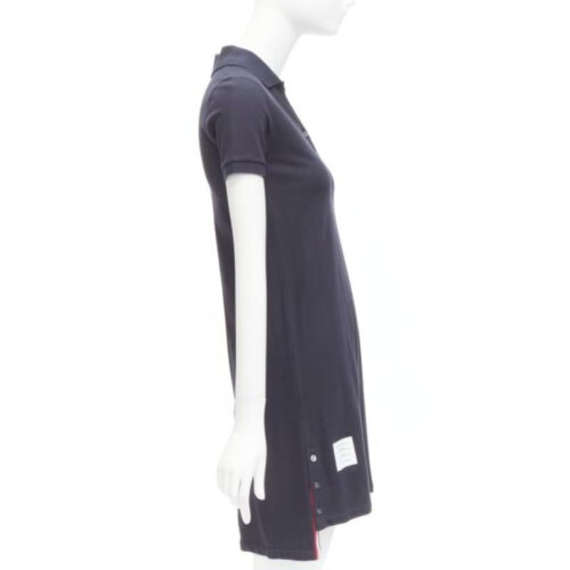 THOM BROWNE navy blue signature stripe webbing pique polo dress IT36 XXS In Good Condition For Sale In Hong Kong, NT