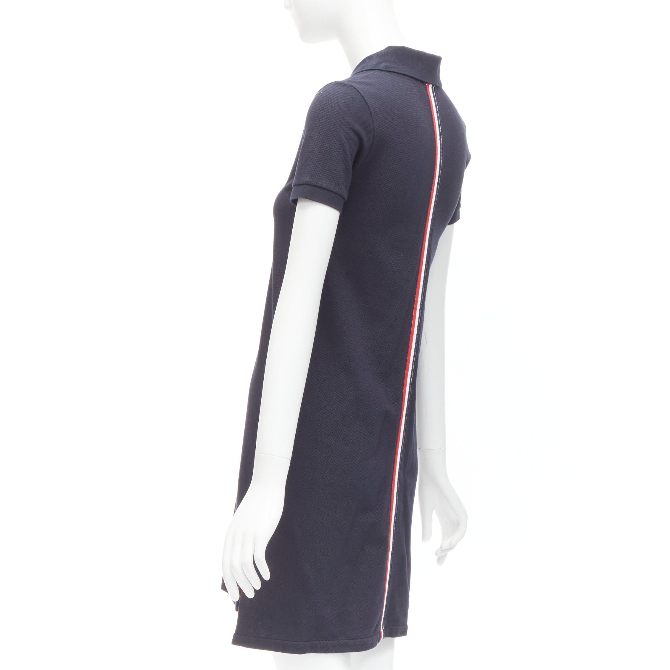 Women's THOM BROWNE navy blue signature stripe webbing pique polo dress IT36 XXS For Sale