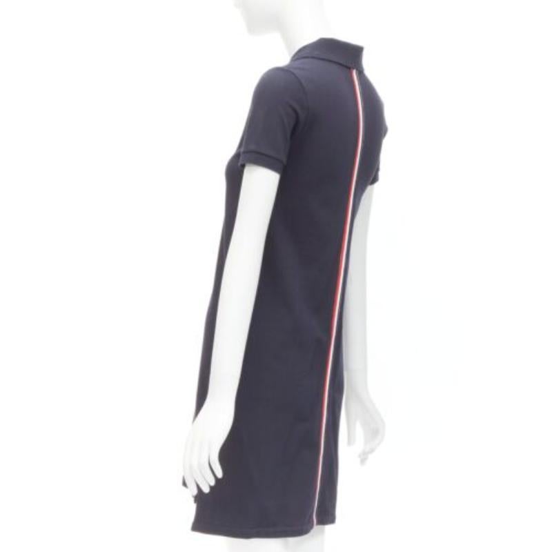 THOM BROWNE navy blue signature stripe webbing pique polo dress IT36 XXS For Sale 1