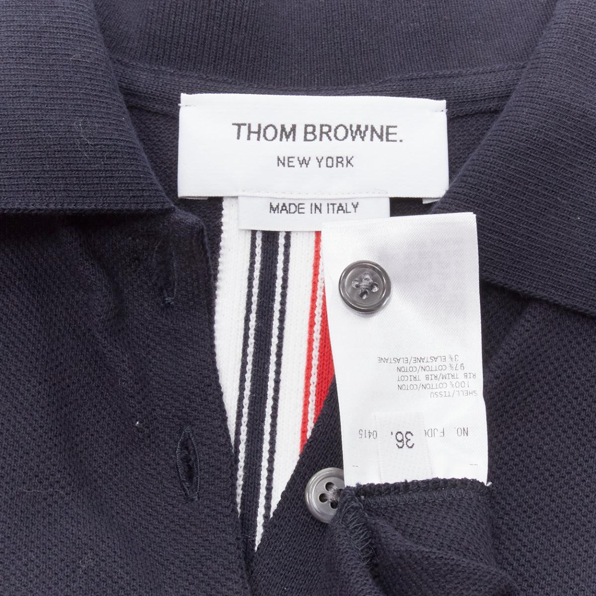 THOM BROWNE navy blue signature stripe webbing pique polo dress IT36 XXS For Sale 2
