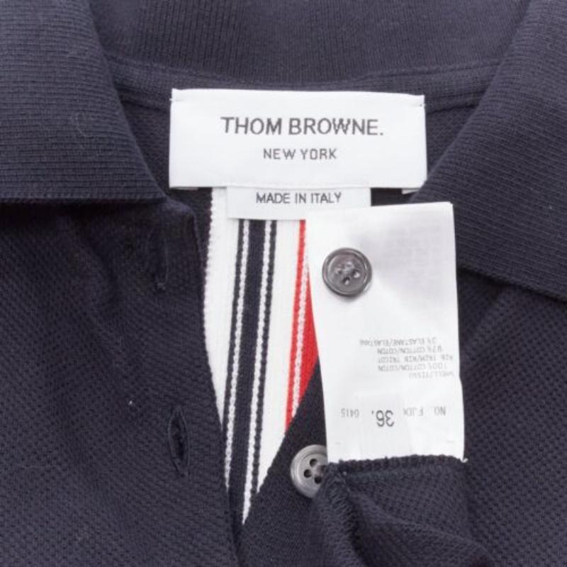 THOM BROWNE navy blue signature stripe webbing pique polo dress IT36 XXS For Sale 3