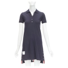 THOM BROWNE vestido de polo de piqué a rayas azul marino IT36 XXS