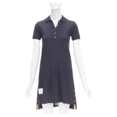 THOM BROWNE navy blue signature stripe webbing pique polo dress IT36 XXS