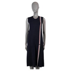 THOM BROWNE Vestito MIDI in viscosa CRICKET STRIPE blu navy 44 L.