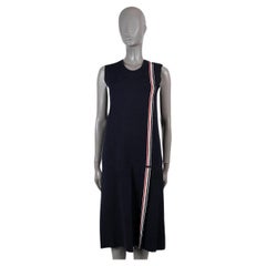 THOM BROWNE marineblaues CRICKET STRIPE KNIT MIDI Kleid aus Viskose 44 L