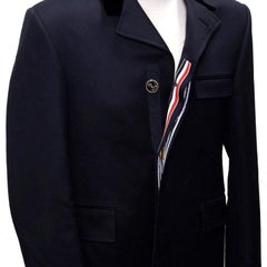 Thom Browne Navy Blue XS Classic Chesterfield FW18 Cavalry Twill Men's Overcoat