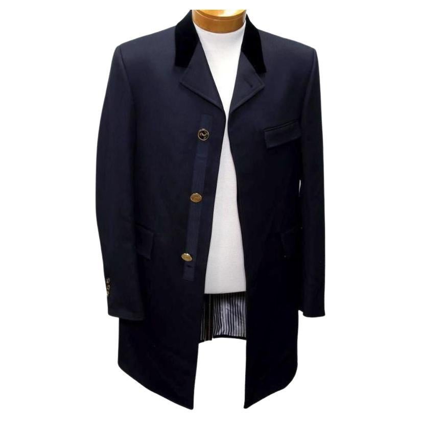 Thom Browne Navy Blue XS Classic Chesterfield FW18 Cavalry Twill Men's Overcoat For Sale