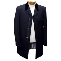 Vintage Thom Browne Navy Blue XS Classic Chesterfield FW18 Cavalry Twill Men's Overcoat