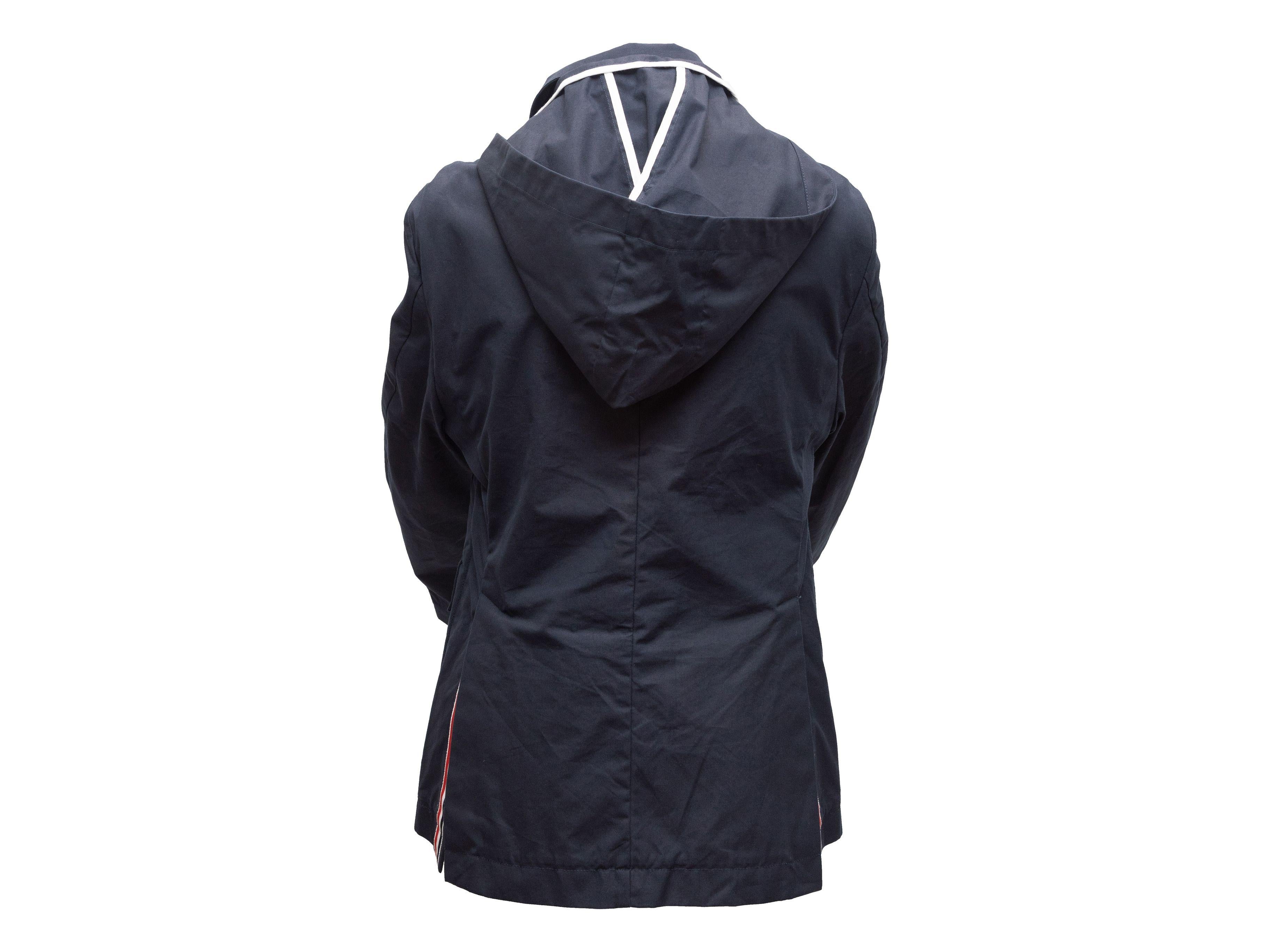 Thom Browne Navy Hooded Cotton Blazer 2