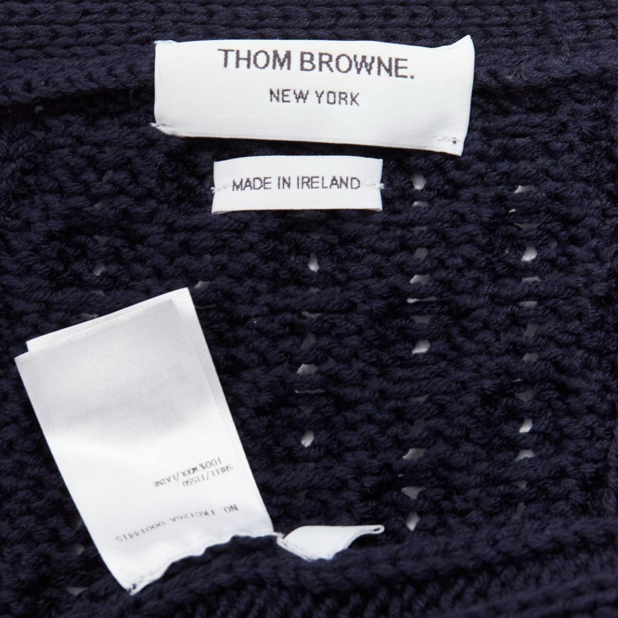 THOM BROWNE navy red white wool aran cable knit cardigan sweater IT40 S For Sale 5
