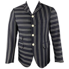 THOM BROWNE Navy Stripe Mohair / Wool Notch Lapel Size 38 Sport Coat