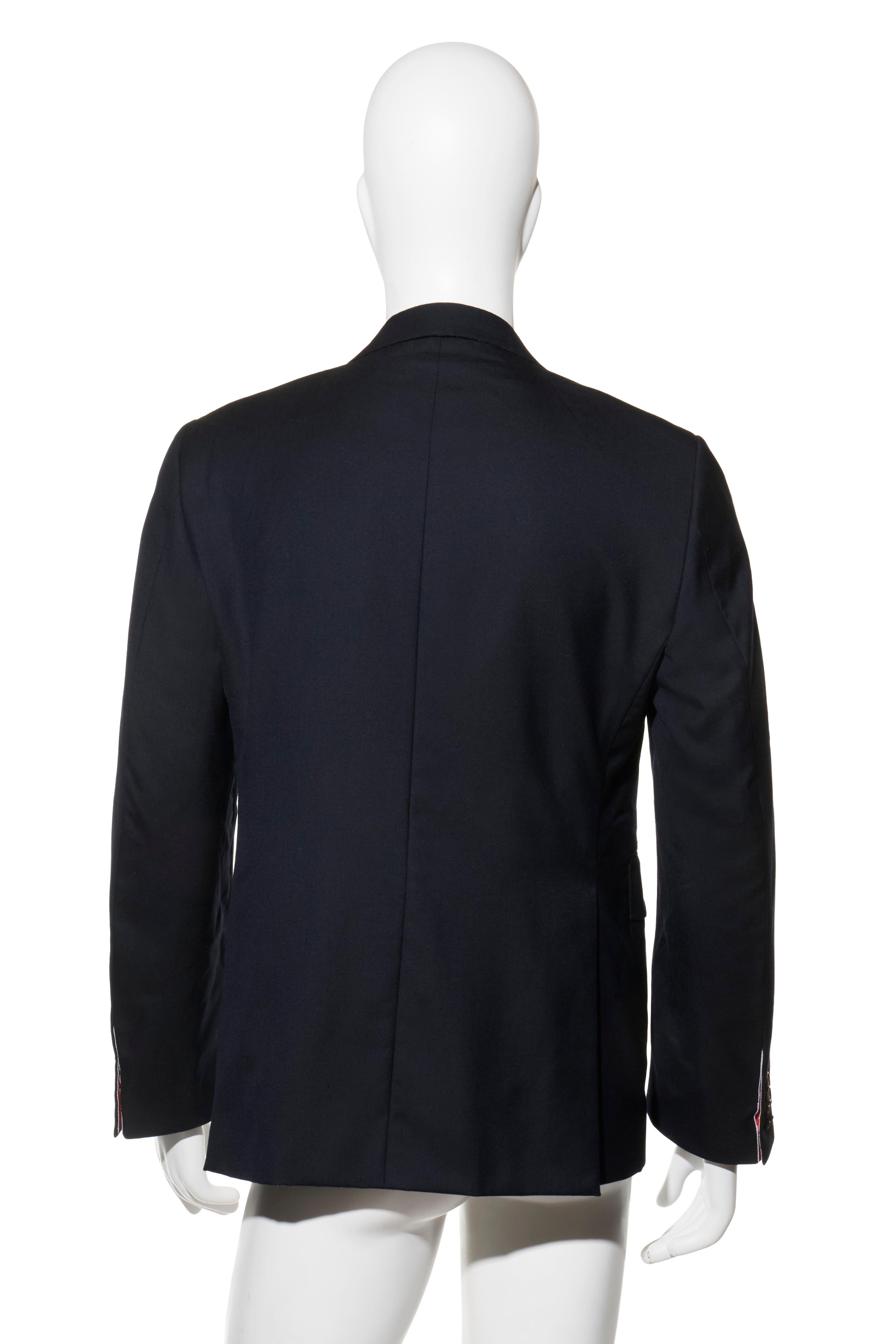 Thom Browne Navy Wool Blazer Size 52R (US 42R) In Excellent Condition For Sale In Woodland Hills, CA