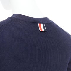 THOM BROWNE navy wool blend red white trim pointelle knit tshirt top IT36 XXS