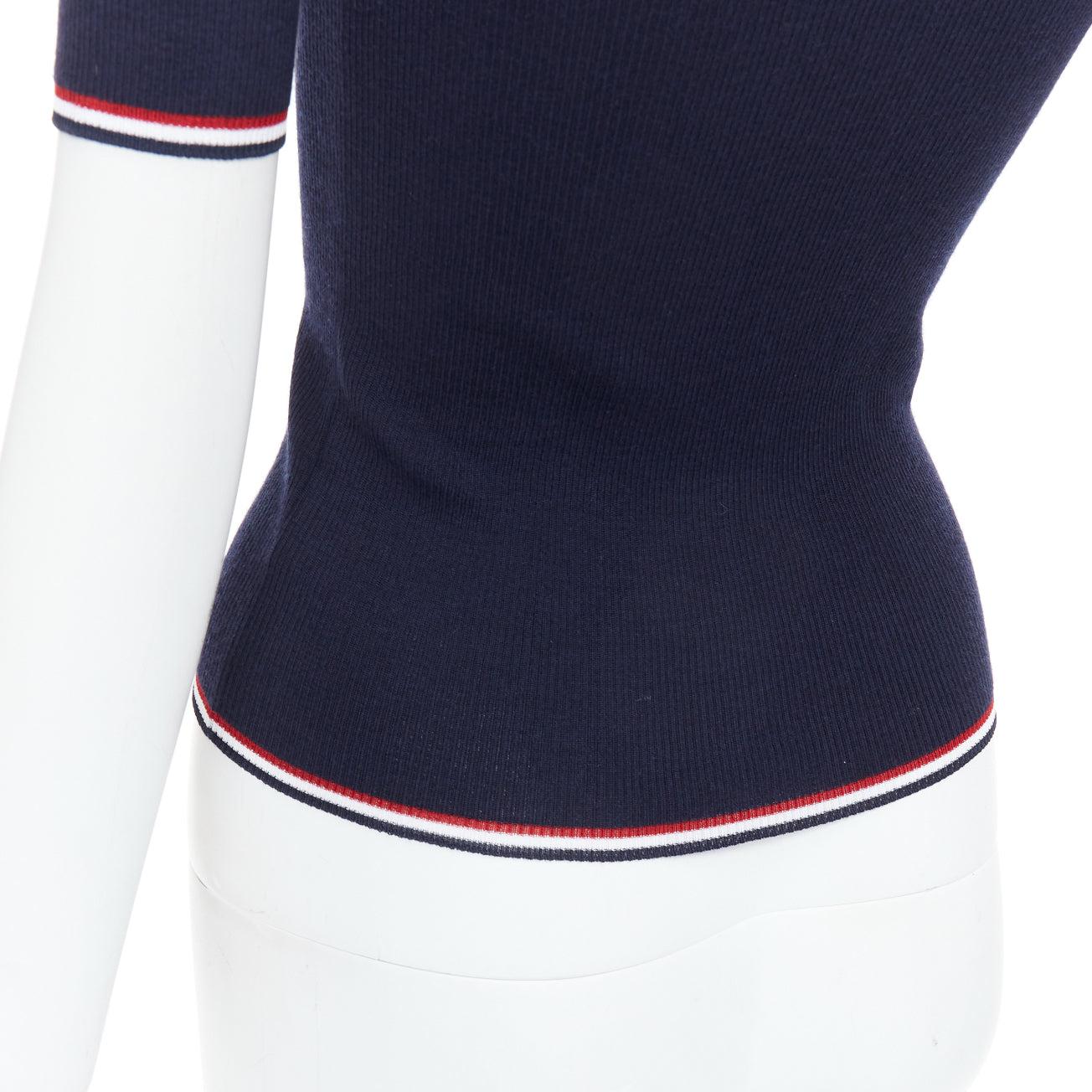 THOM BROWNE marineblaues Wollgemisch, rot-weißer Besatz, Pointelle-Strick-T-Shirt, IT36 XXS im Angebot 2