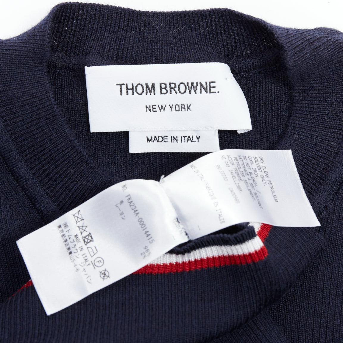 THOM BROWNE marineblaues Wollgemisch, rot-weißer Besatz, Pointelle-Strick-T-Shirt, IT36 XXS im Angebot 3