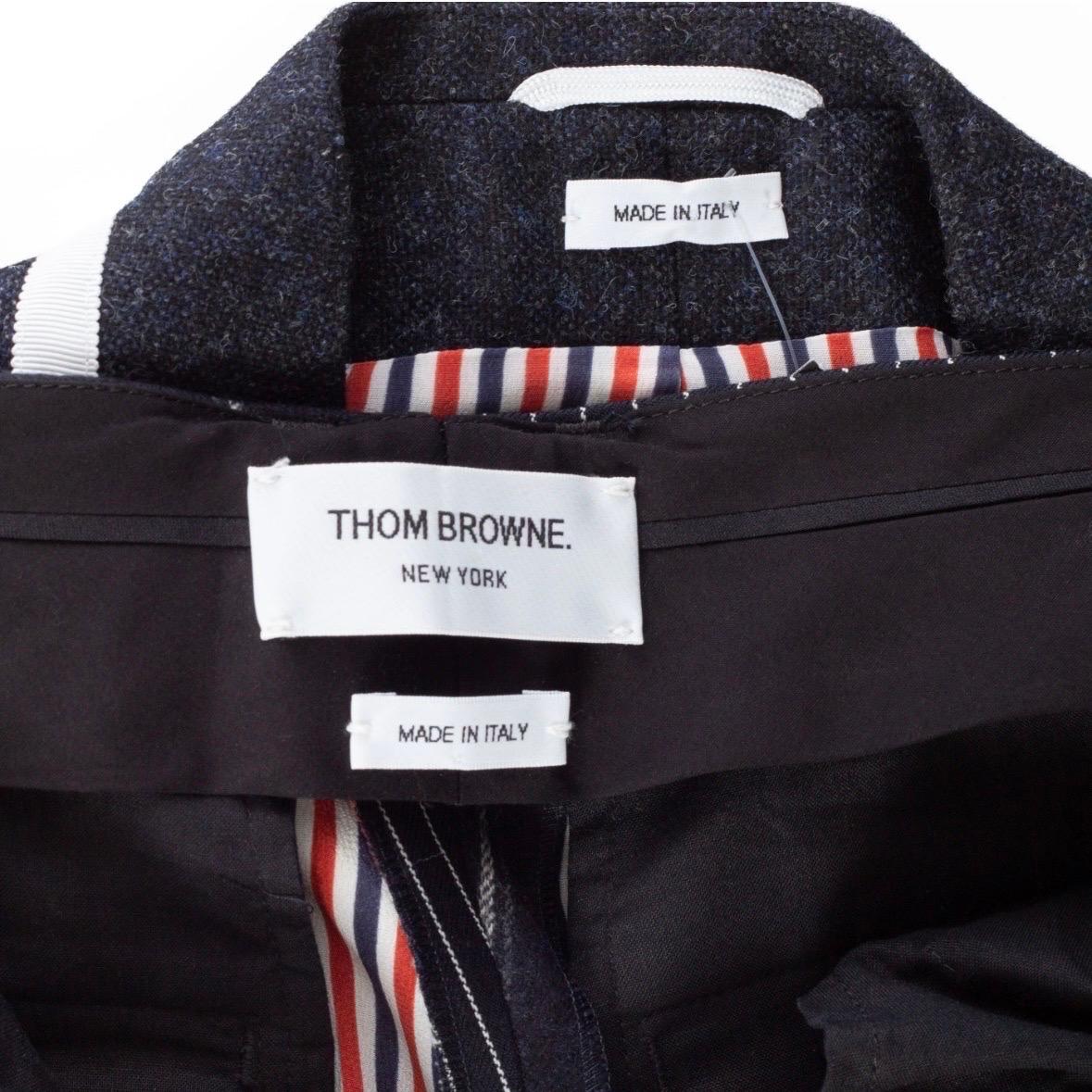 Thom Browne Navy Wool Pinstriped Jacket and Pants Suit For Sale 6