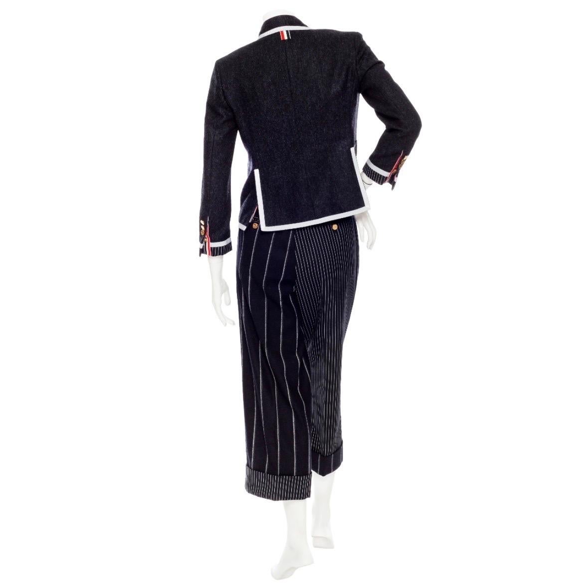 Women's Thom Browne Navy Wool Pinstriped Jacket and Pants Suit For Sale