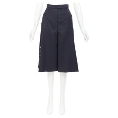 THOM BROWNE navy wool side button sailor striped lining culottes shorts IT36 XXS