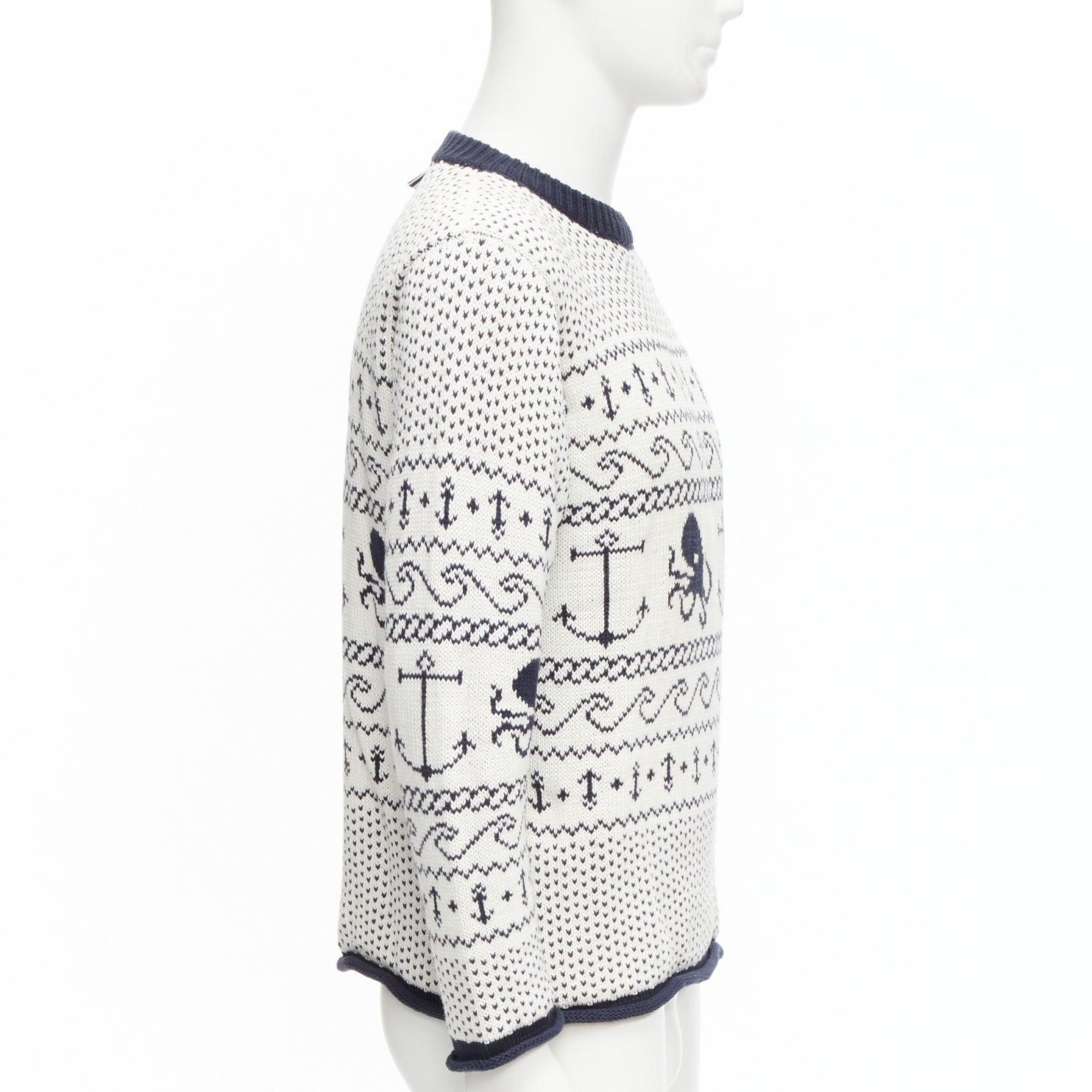 THOM BROWNE off nautical octopus intarsia button shoulder ringer sweater SZ.3 L In Good Condition For Sale In Hong Kong, NT