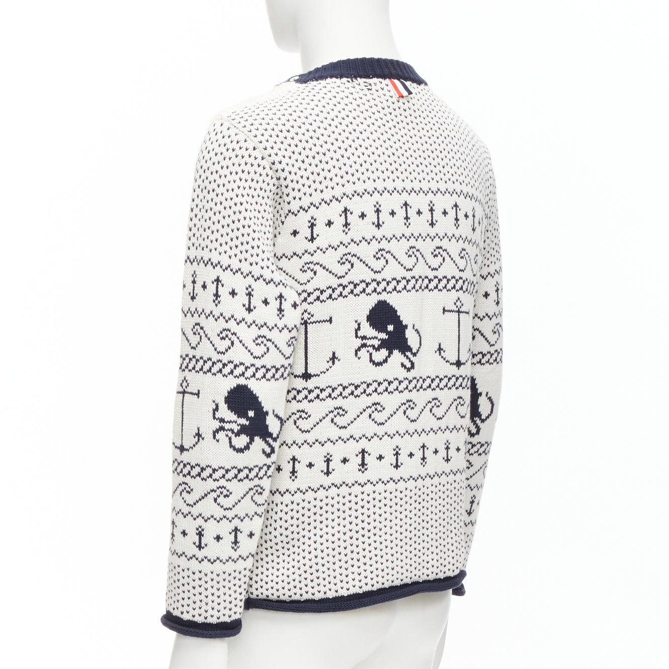 THOM BROWNE off nautical octopus intarsia button shoulder ringer sweater SZ.3 L For Sale 1
