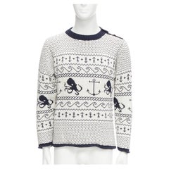 THOM BROWNE Pullover mit Knopfleiste und Schulterriemen aus nautischem Octopus-Intarsien Gr. 3 L