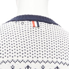 THOM BROWNE off white navy nautical octopus intarsia  ringer sweater SZ.3 L