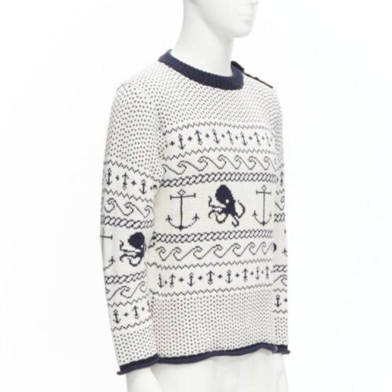 Gris THOM BROWNE intarsia octopus marine blanc cassé  Pull à bretelles SZ.3 L en vente