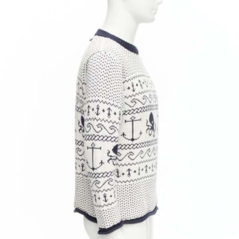 THOM BROWNE intarsia octopus marine blanc cassé  Pull à bretelles SZ.3 L Bon état - En vente à Hong Kong, NT