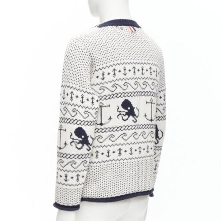 THOM BROWNE intarsia octopus marine blanc cassé  Pull à bretelles SZ.3 L en vente 1