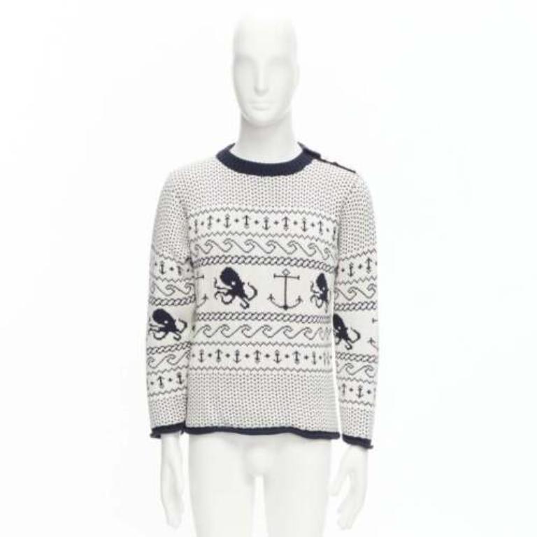THOM BROWNE intarsia octopus marine blanc cassé  Pull à bretelles SZ.3 L en vente 4