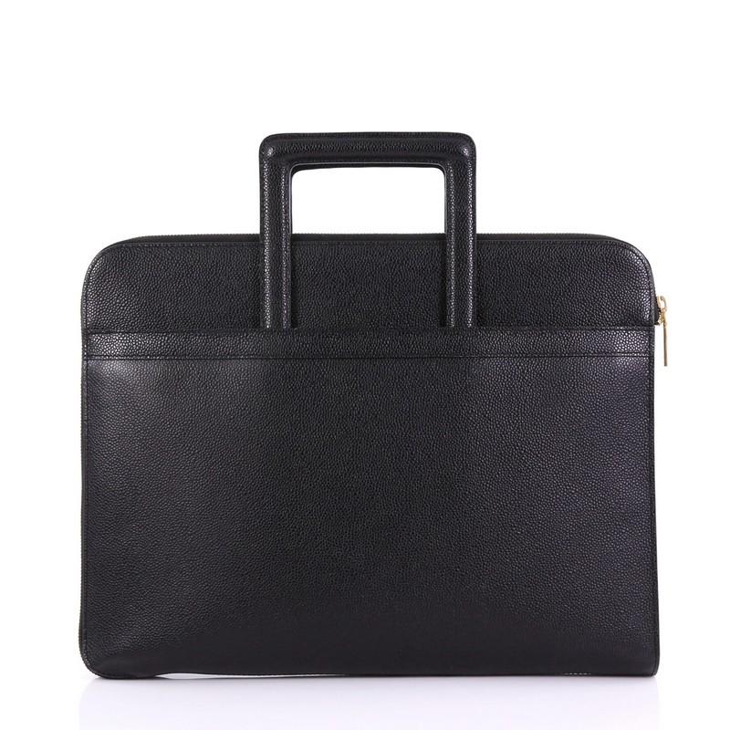 Black Thom Browne Portfolio Top Handle Bag Leather