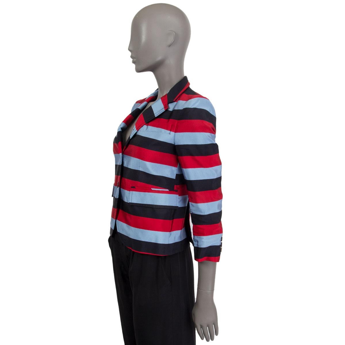 Rose THOM BROWNE - Blazer rayé en soie et coton rouge, bleu et noir, taille 1 S en vente