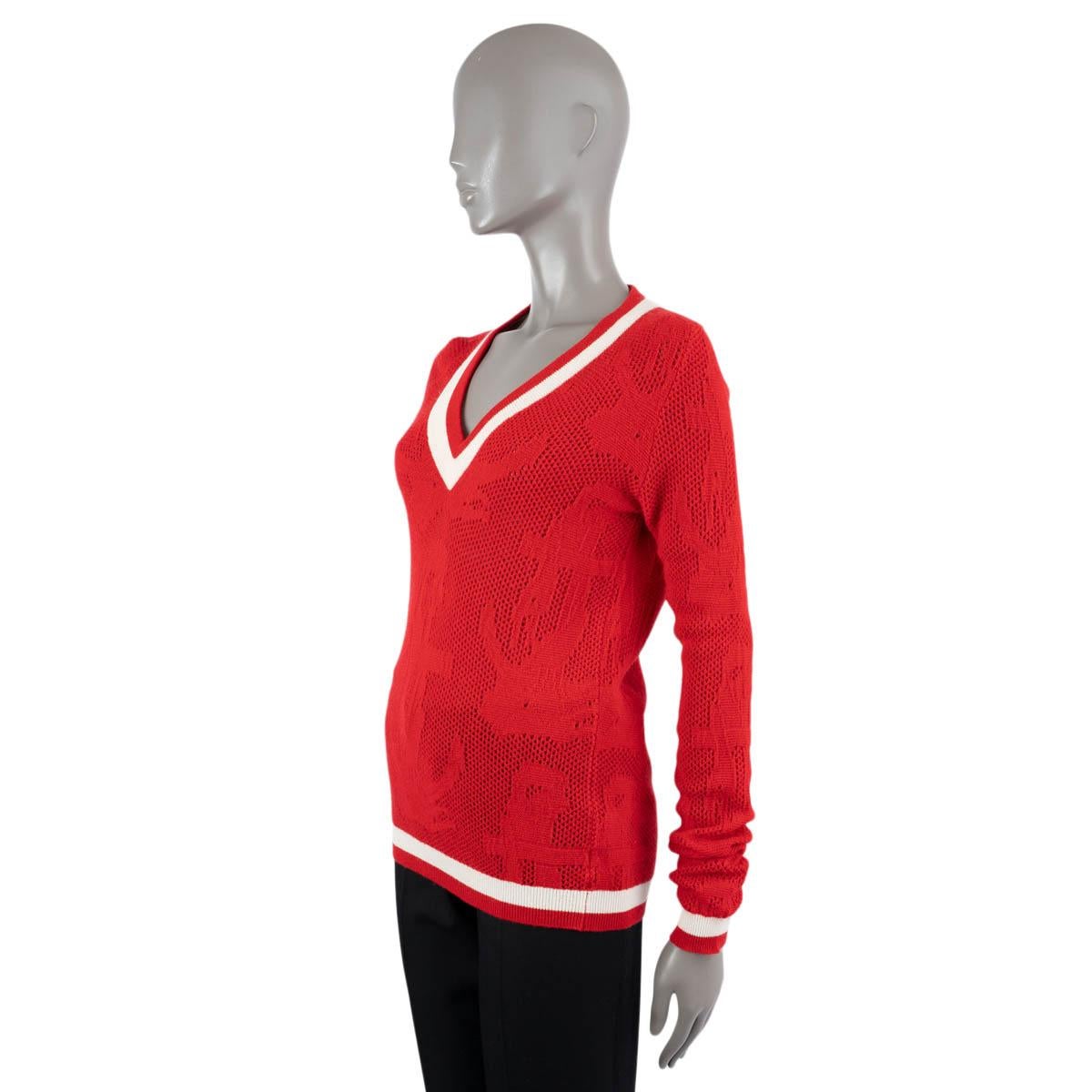 THOM BROWNE red cashmere ANCHOR KNIT V-Neck Sweater 1 XS For Sale 1