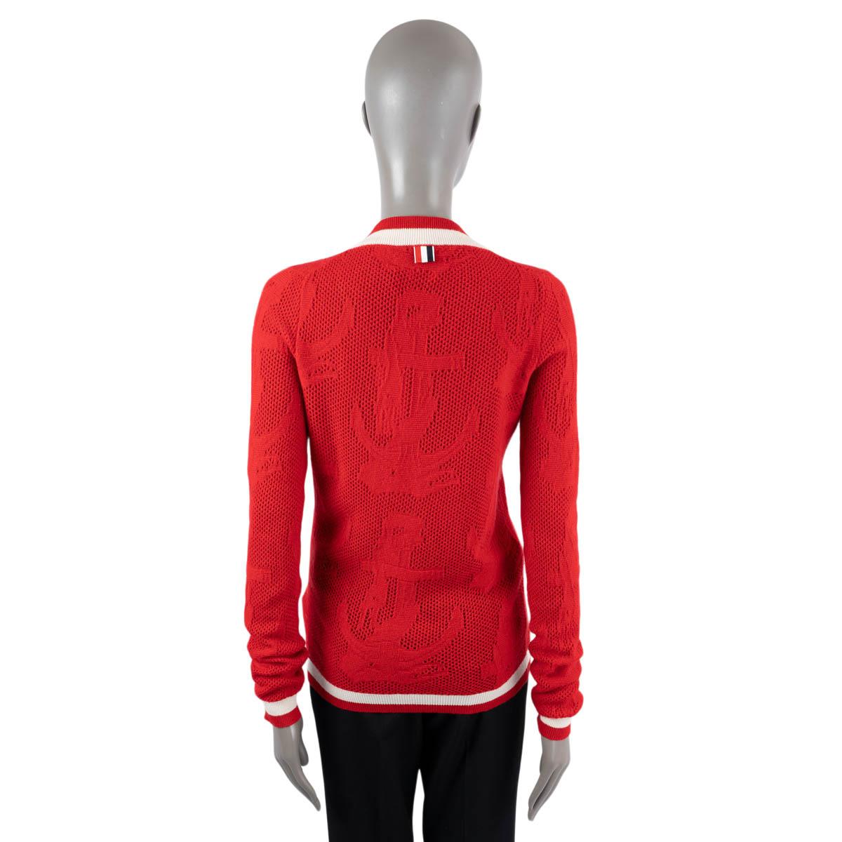 THOM BROWNE red cashmere ANCHOR KNIT V-Neck Sweater 1 XS For Sale 2