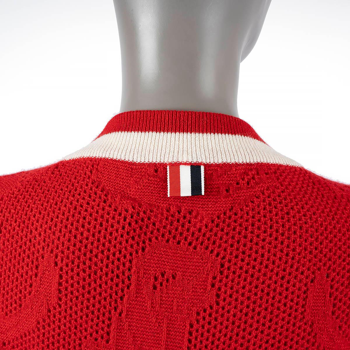 THOM BROWNE red cashmere ANCHOR KNIT V-Neck Sweater 1 XS For Sale 3