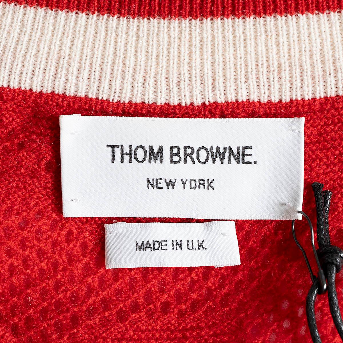 THOM BROWNE red cashmere ANCHOR KNIT V-Neck Sweater 1 XS For Sale 5