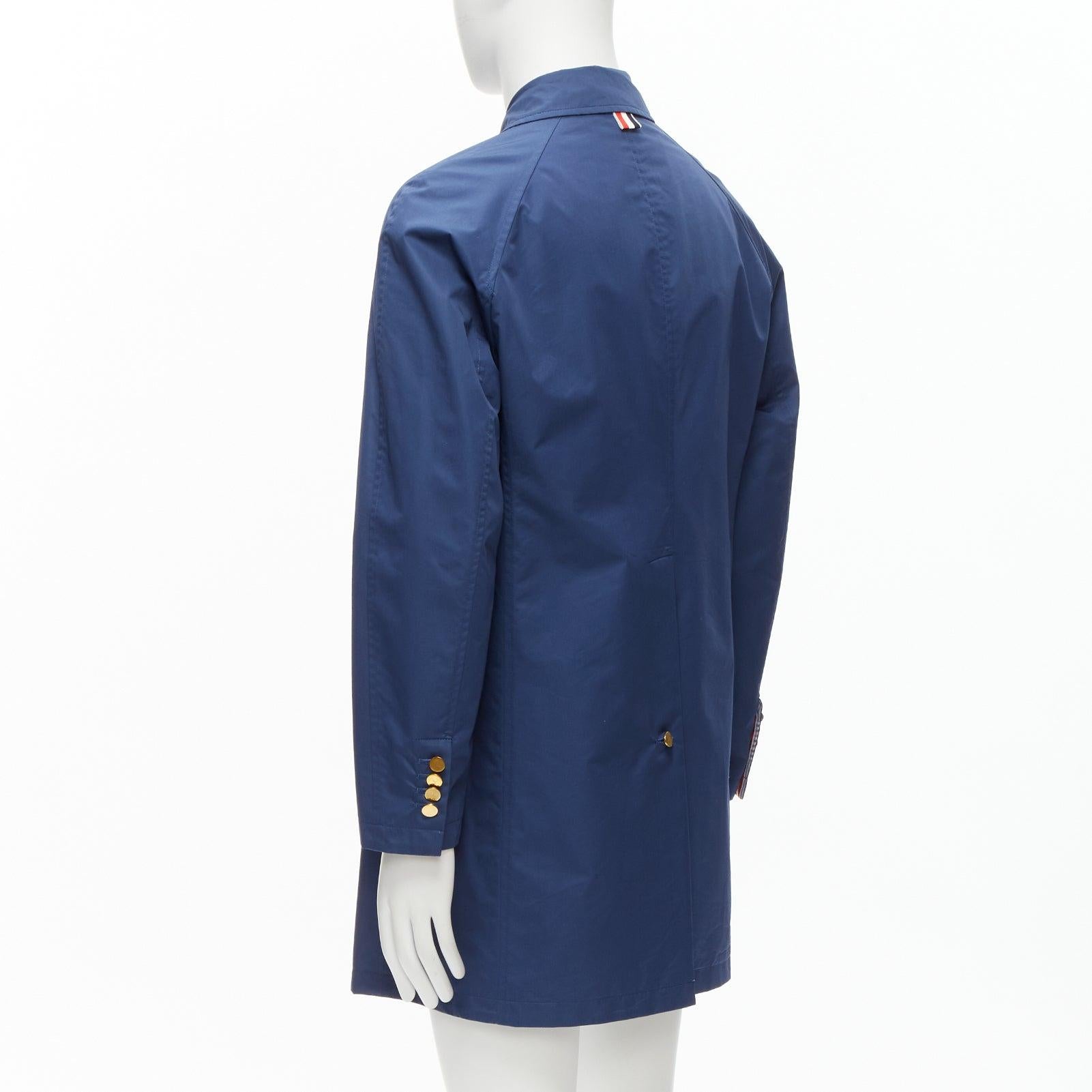 THOM BROWNE Reversible navy blue  classic check gold buttons overcoat JP2 M For Sale 6