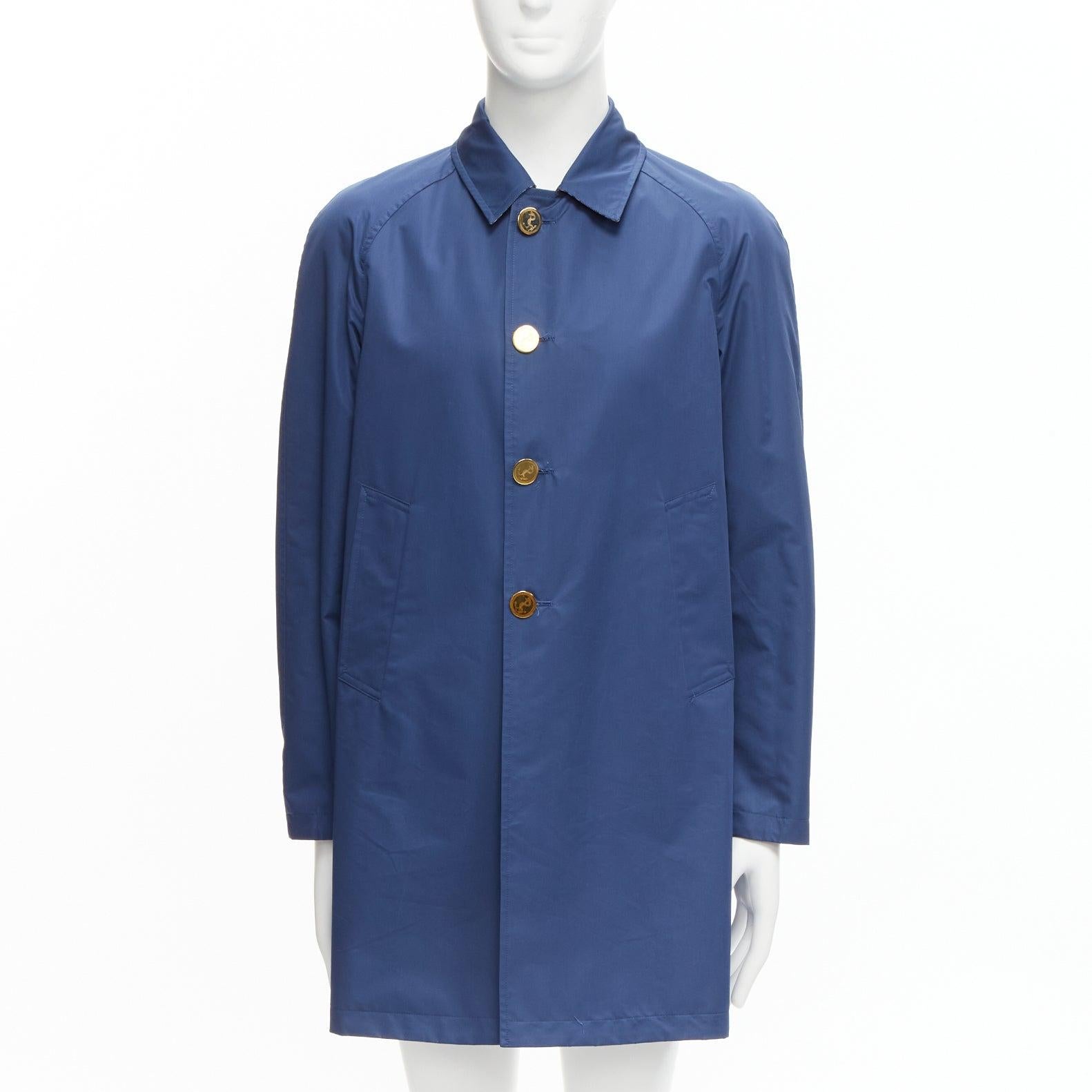 Purple THOM BROWNE Reversible navy blue  classic check gold buttons overcoat JP2 M For Sale