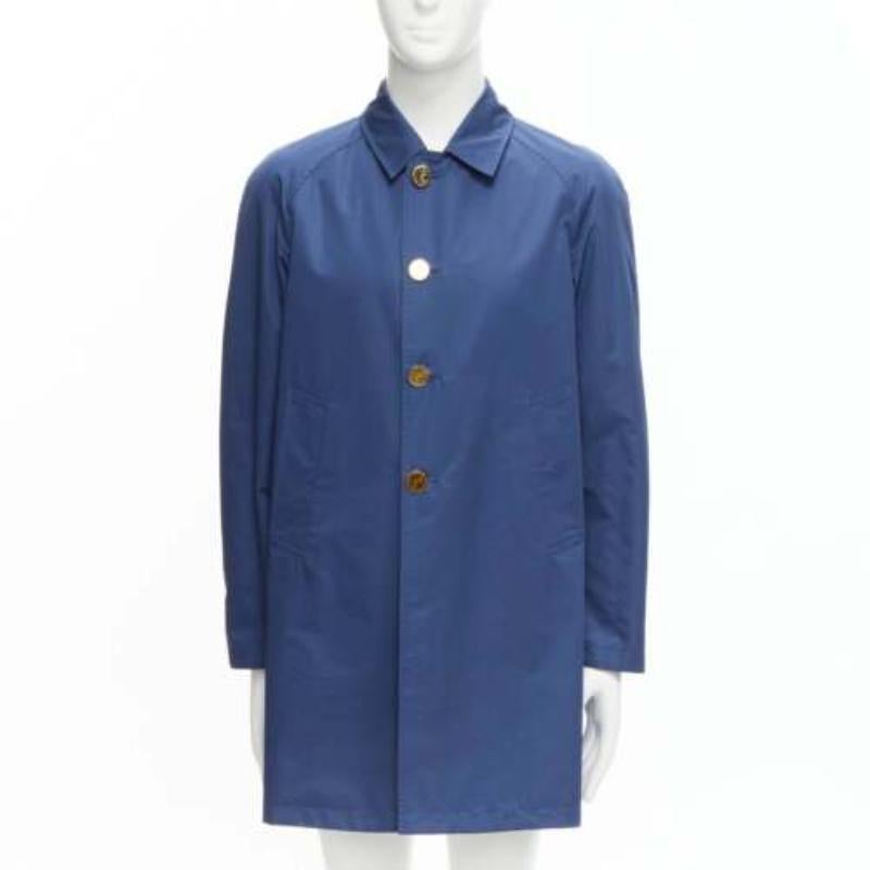 Grigio Thom Browne reversibile blu navy  cappotto classico a quadri con bottoni dorati JP2 M in vendita