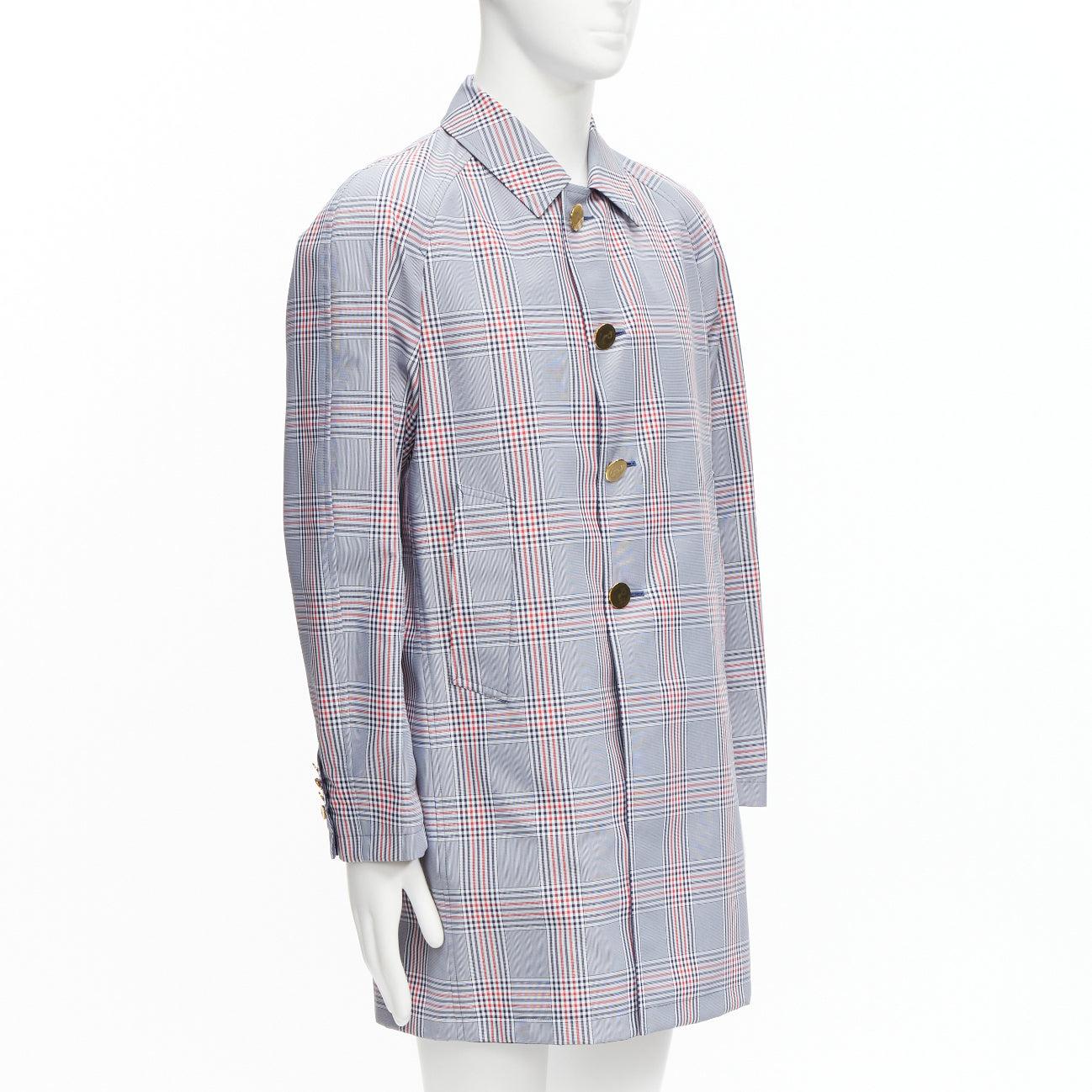 THOM BROWNE Reversible navy blue  classic check gold buttons overcoat JP2 M In Good Condition For Sale In Hong Kong, NT