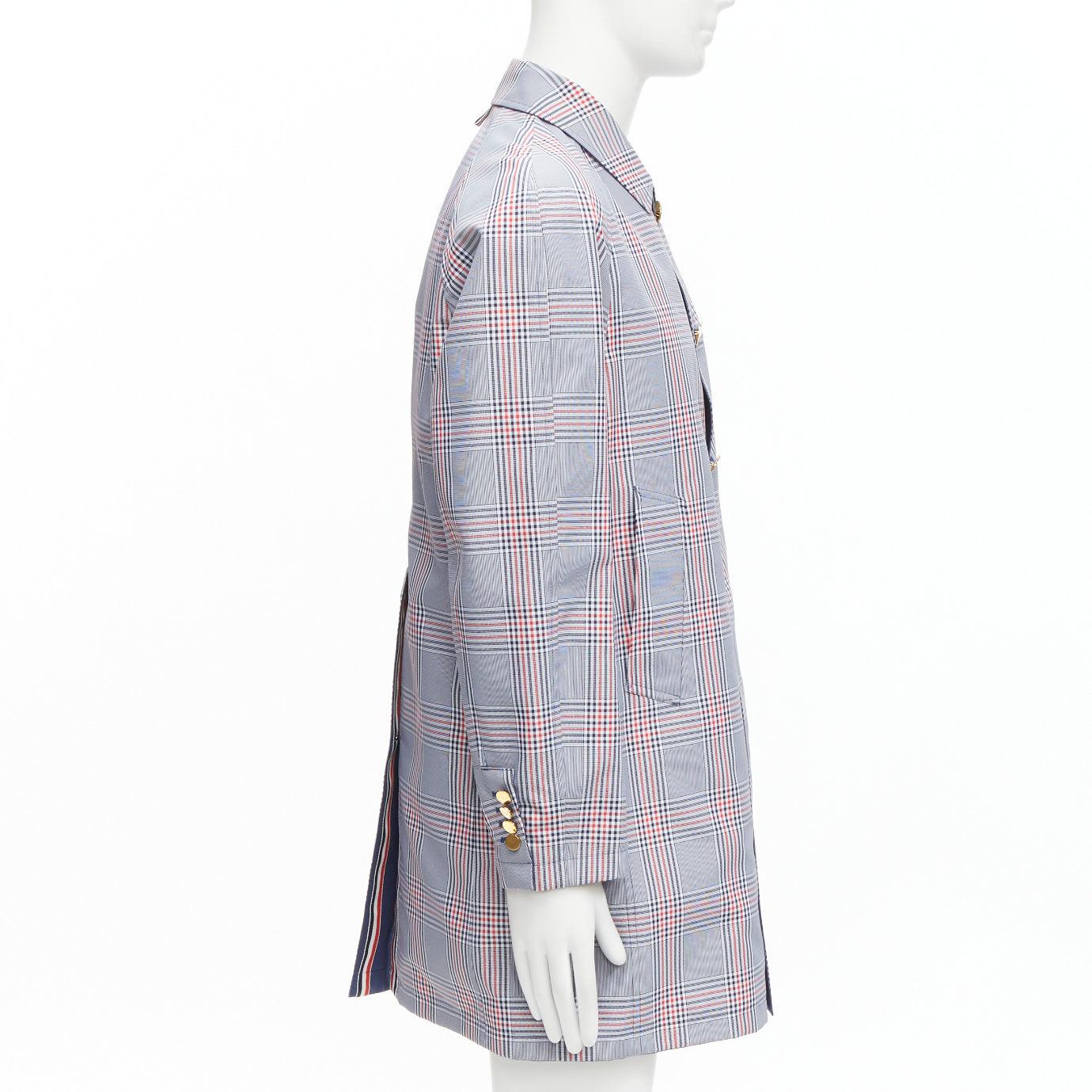 THOM BROWNE Reversible navy blue  classic check gold buttons overcoat JP2 M For Sale 1