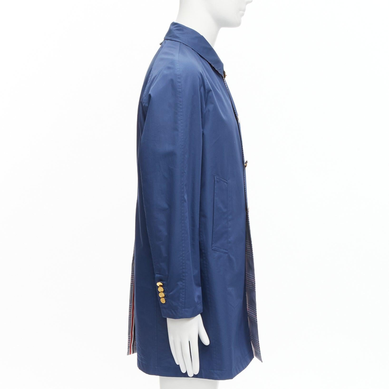 THOM BROWNE Reversible navy blue  classic check gold buttons overcoat JP2 M For Sale 2