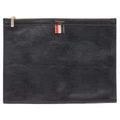 Thom Browne RWB Stripe Zip-Up Pouch Leather in Black