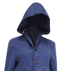 Thom Browne Single-Breasted Hooded Blazer in Navy Blue Cotton