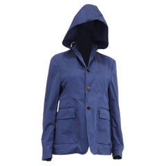 Thom Browne Single-Breasted Hooded Blazer in Navy Blue Cotton