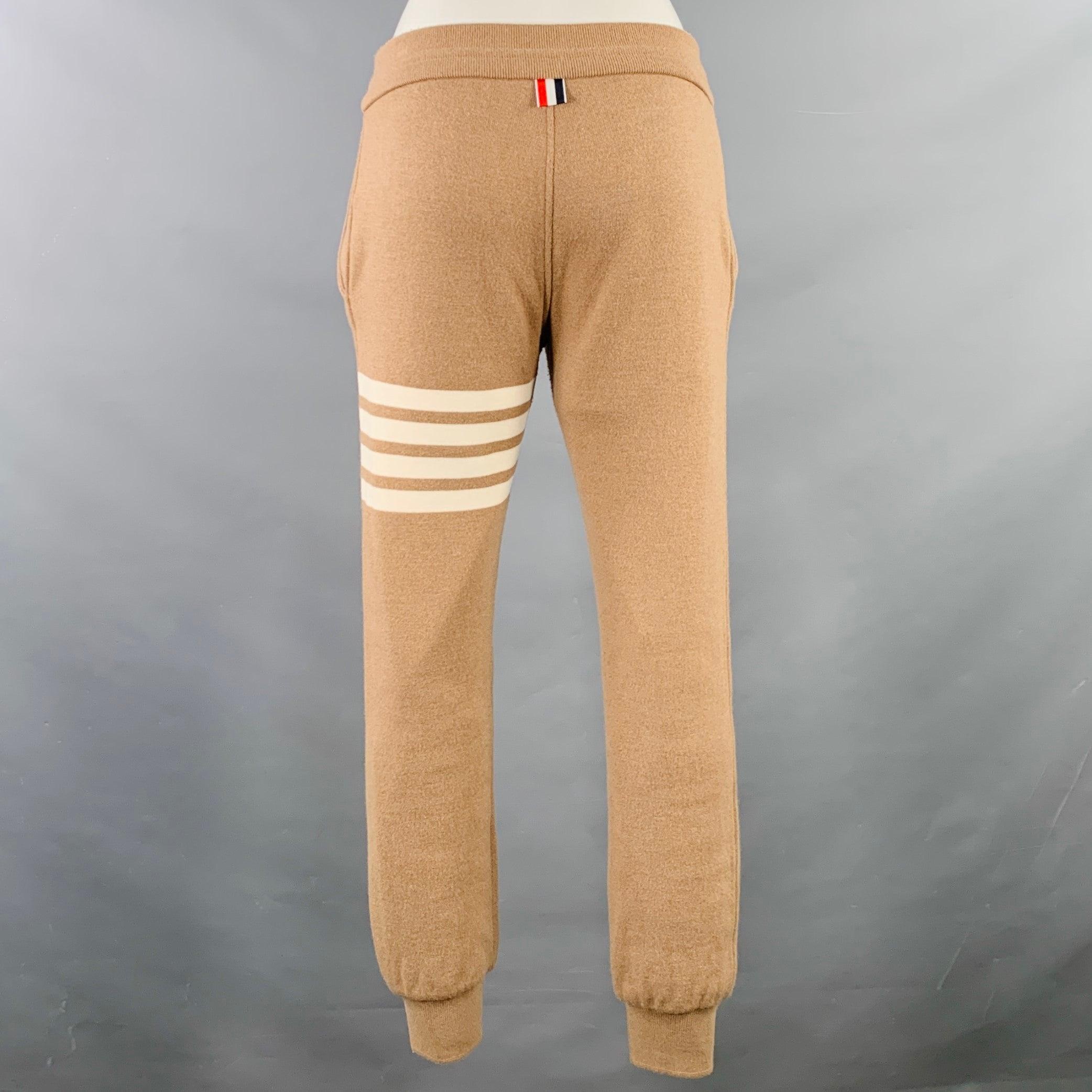 THOM BROWNE Size 0 Brown Cream Cotton Blend Stripe Casual Pants In Excellent Condition For Sale In San Francisco, CA