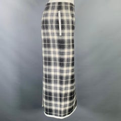 THOM BROWNE Size 0 Grey Cream Wool Plaid Pencil Mid-Calf Skirt