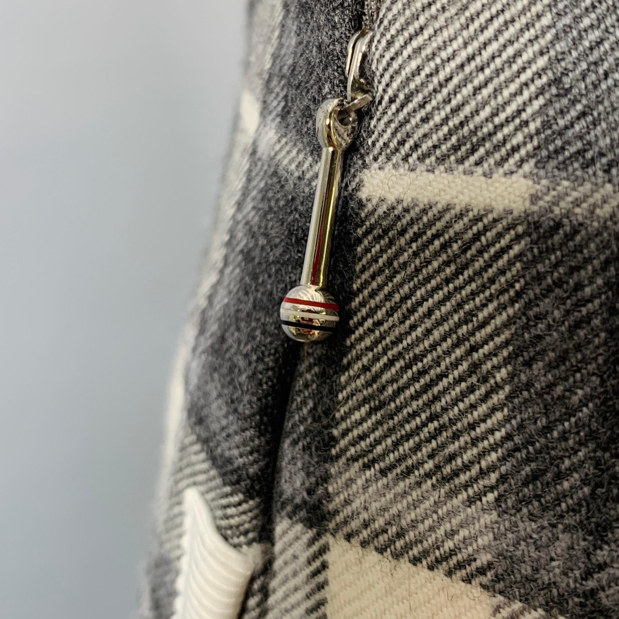 Women's THOM BROWNE Size 0 Grey Cream Wool Plaid Pencil Mid-Calf Skirt For Sale
