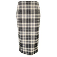 THOM BROWNE Talla 0 Gris Crema Lana Plaid Falda lápiz a media pierna